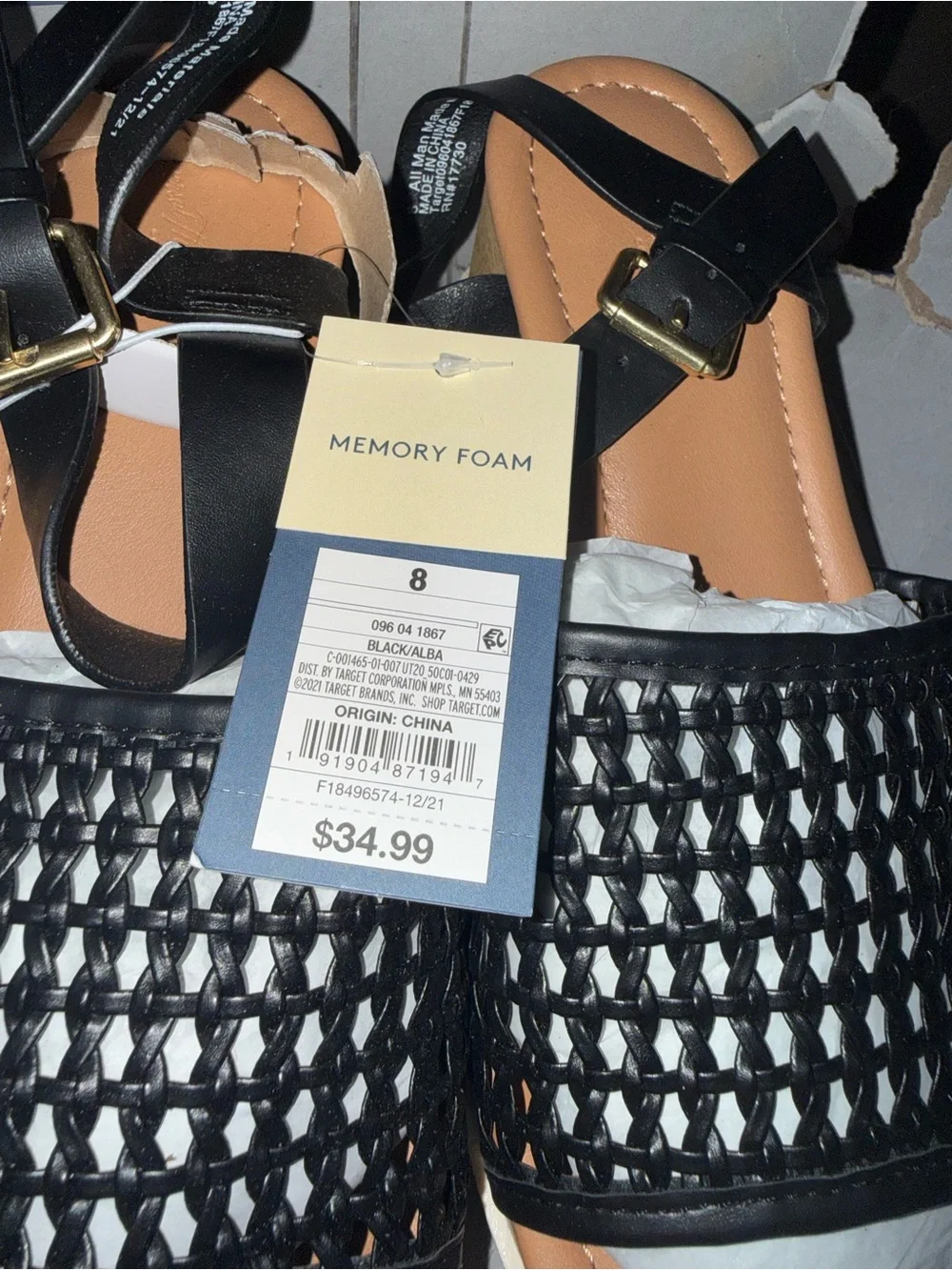 Alba Black Woven Memory Foam Sandals with Ankle Strap